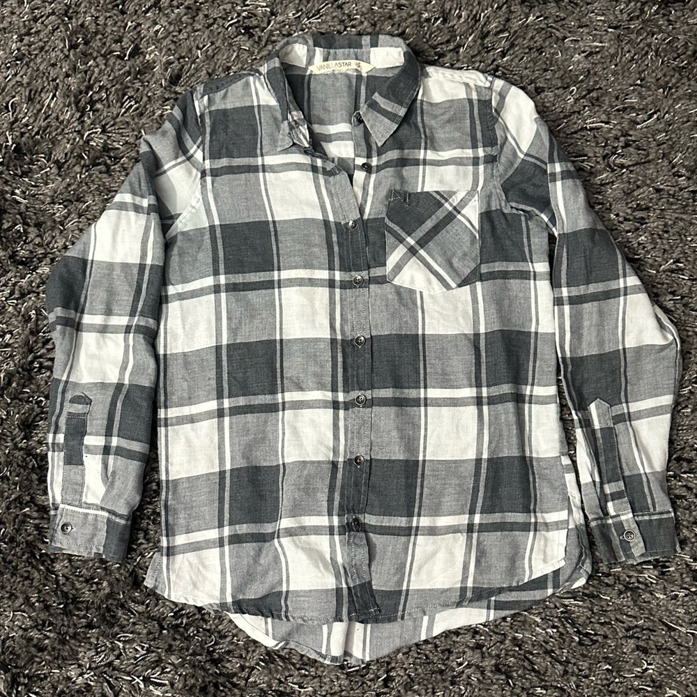 Vanilla Star Black and White Plaid Button Down Shirt